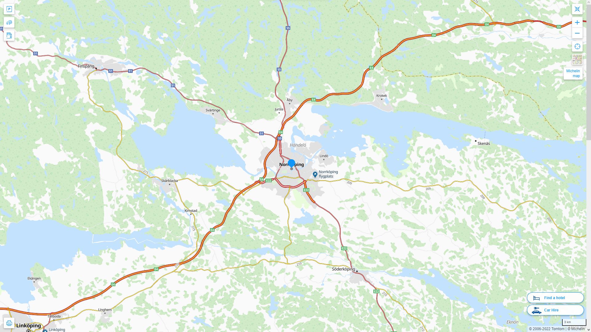 Norrkoping Highway and Road Map